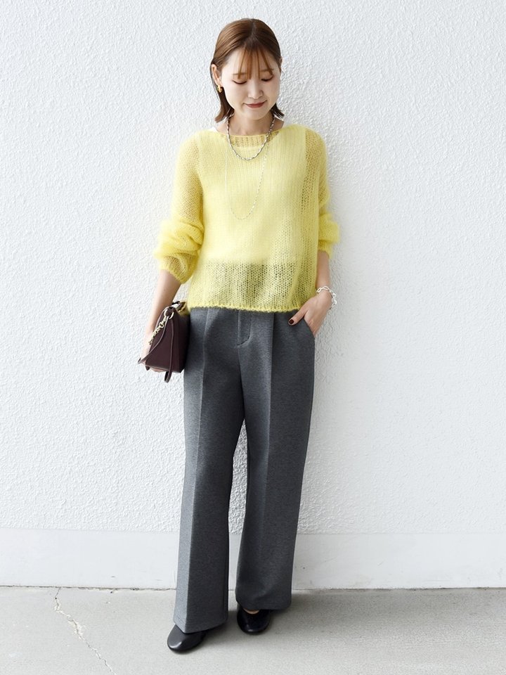 身長:164cm / 普段サイズ：38・MEDIUM / 体型：細身（骨格ウェーブ）
肩幅:なで肩・狭め / パーソナルカラー：イエベ春
Instagram：@nagashi_ships

【着用レビュー 】
着用アイテム：ニット/ 着用サイズ：ONE SIZE

■着丈：腰くらいまでの丈です。
■サイズ感：全体的にゆったりとしています。
■素材感：軽くてやわらかいモヘヤニットです。
■着心地：生地がやわらかくて軽いので、とても着心地が良いです。チクチク感もなく着やすいです。

着用アイテム：パンツ / 着用サイズ：36

■ウエスト：ジャストサイズでした。
■ヒップ：かかとくらいまでの丈です。
■素材感：軽くてやわらかいダンボール素材です。
■着心地：伸縮性があるのでとても穿きやすいです。リラックス感がありながらきれいめ見えするパンツです。