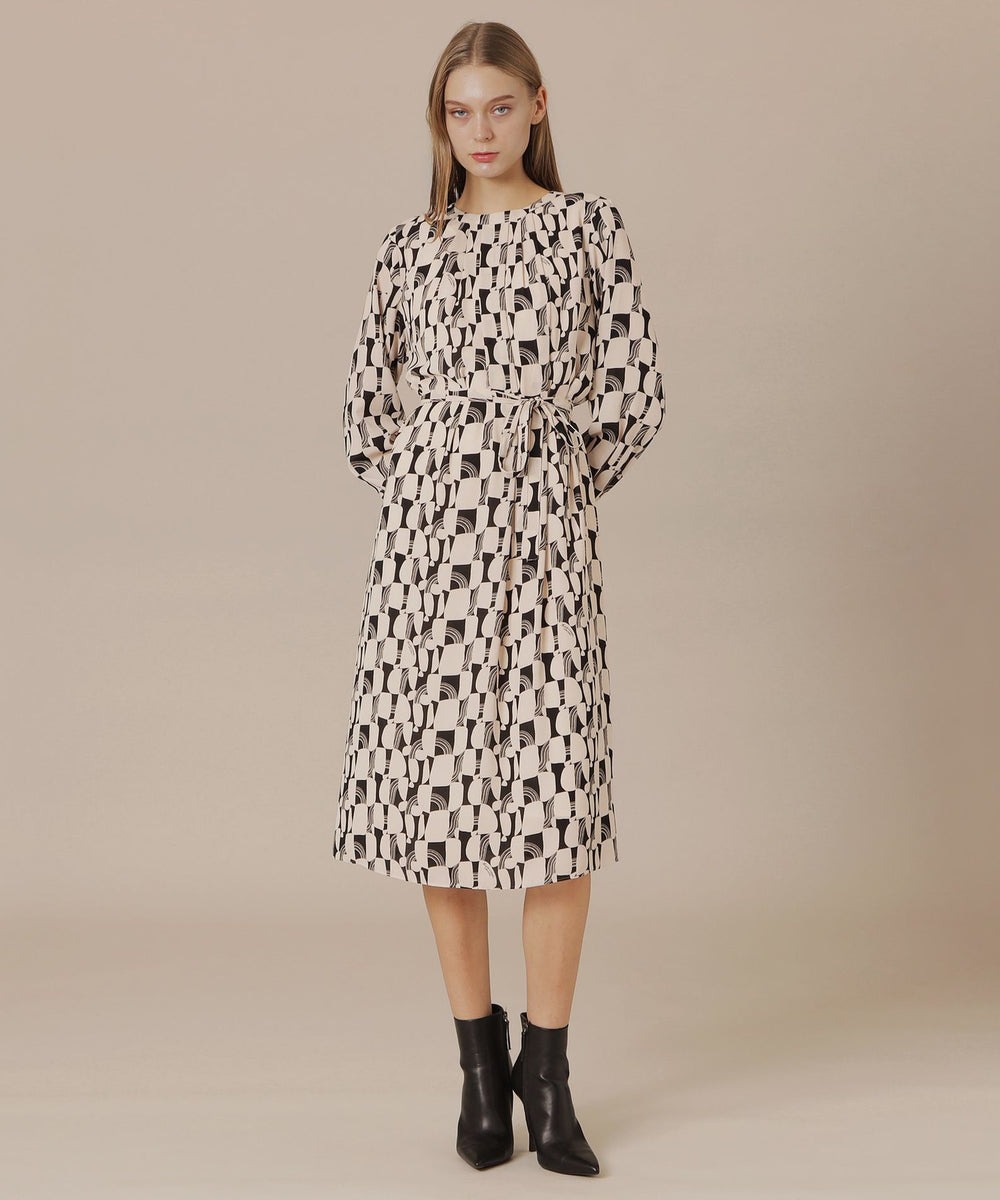 マッキントッシュロンドン│千鳥格子 ロングワンピース ベルト 38 日本製 M マッキントッシュロンドン│千鳥格子 ロングワンピース ベルト