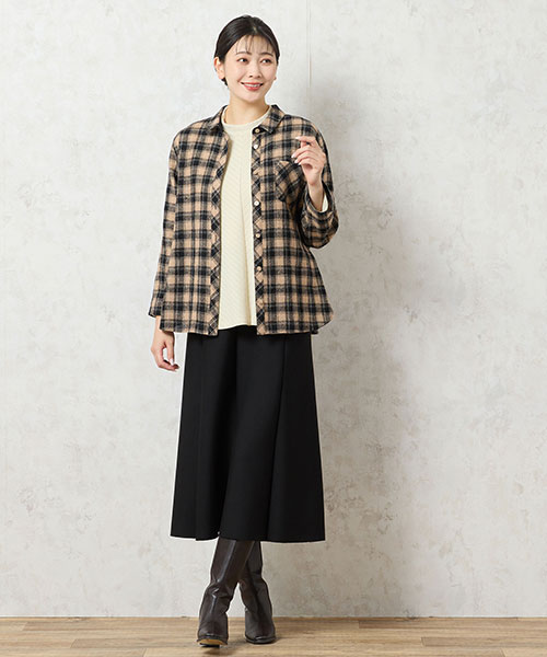 【大きいサイズ】ウール100%のチャック柄のシャツは大人のカジュアルコーデを格上げしてくれます。