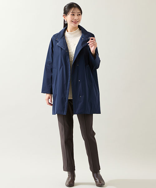 【大きいサイズ】中綿キルト裏地つきで保温性抜群のコートはパンツコーデのお供に最適。起毛カットソーと暖パンを合わせれば寒い日のお出かけも安心です。