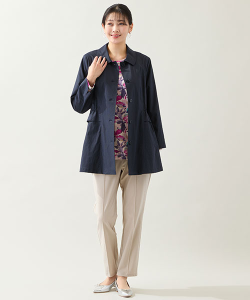 【大きいサイズ】高いストレッチ性で動きやすいアウターはヒップが隠れる着丈でパンツコーデと好相性◎