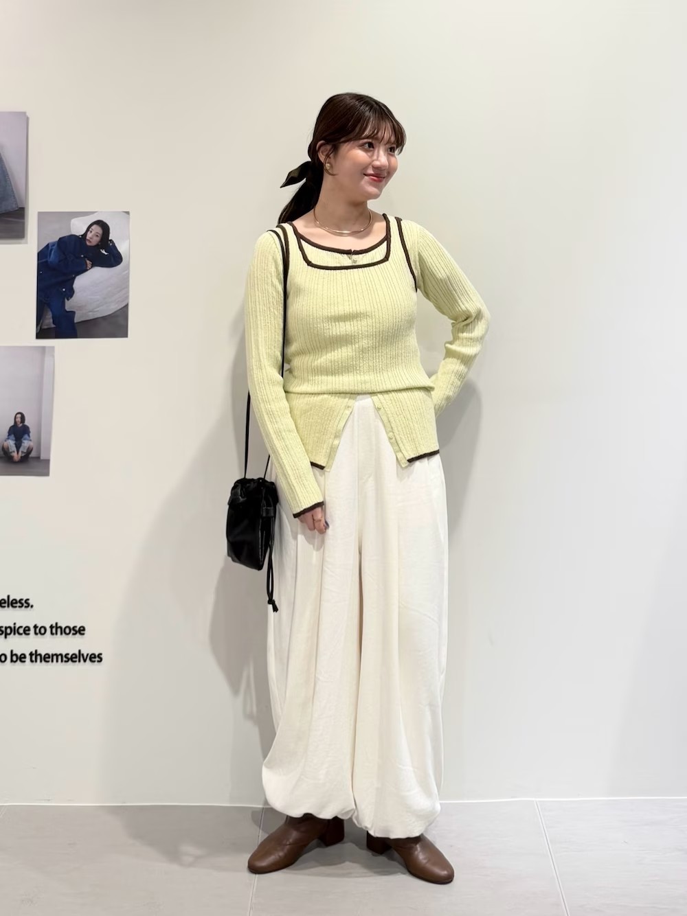 グリーンとホワイトの爽やかな春コーデ！
柔らかい印象になります。