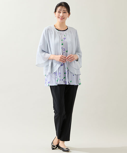 【大きいサイズ】透明感のあるグレーのボレロ＆チュニックで楽しむエレガンススタイル