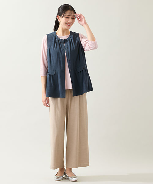 【大きいサイズ】人気の涼感ベストを使った春のレイヤードスタイル