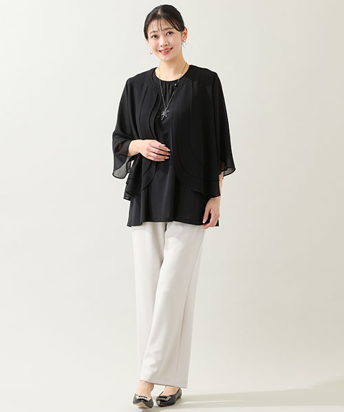 【大きいサイズ】涼やかなシアーボレロとチュニックを使ったモノトーンスタイル