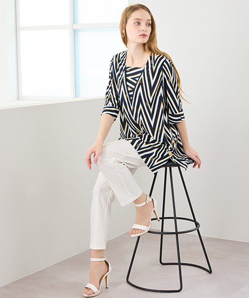 【M～4Lサイズ】　ラージサイズのお洒落服。Lサイズに特化したブランドがおつくりする上質素材を使用したエレガンススタイル。身体に合った服を着ることできちんと感もアップ。自信をもって出かけられる私サイズのお洒落を楽しんで。
