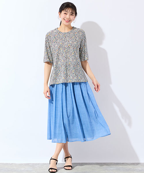 【大きいサイズ】揺れ感が軽やかなチュールスカートでTシャツコーデを華やかに楽しんで♪