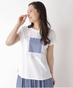 【洗える】大人の着映えアイテム/スパンコール刺しゅうTシャツ