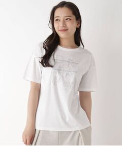 大人の着映えアイテム/ビーズスパンコールロゴTシャツ