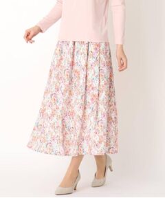 CORDIER / コルディア ロング・マキシ丈スカート | オリジナルフラワープリント タックフレアスカート
