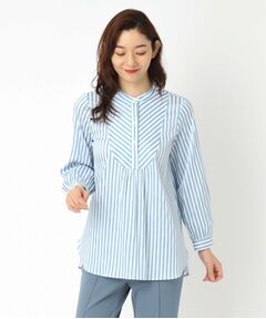 CORDIER / コルディア シャツ・ブラウス | グラデーションストライプ パフスリーブストレッチシャツ