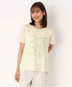 刺繍リーフデザインTシャツ