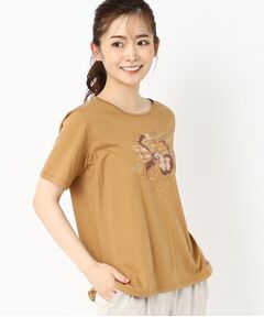 フラワーモチーフ スパンコール＆刺繍Tシャツ