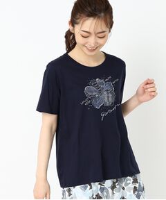 フラワーモチーフ スパンコール＆刺繍Tシャツ