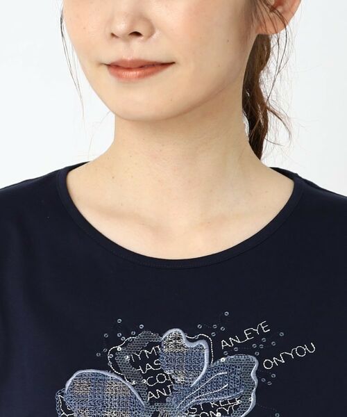 CORDIER / コルディア Tシャツ | フラワーモチーフ スパンコール＆刺繍Tシャツ | 詳細4