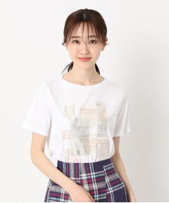 幾何学デザインボートネックTシャツ