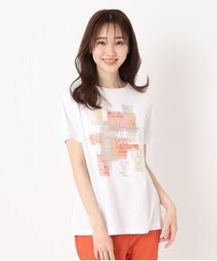 幾何学デザインボートネックTシャツ