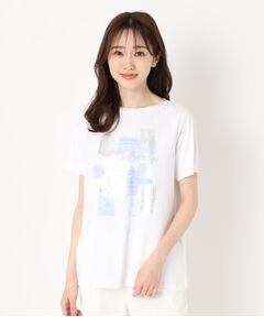 幾何学デザインボートネックTシャツ