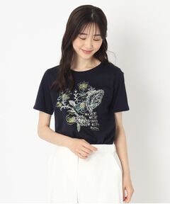 【M~4Lサイズ】フラワープリント＆刺繍Tシャツ