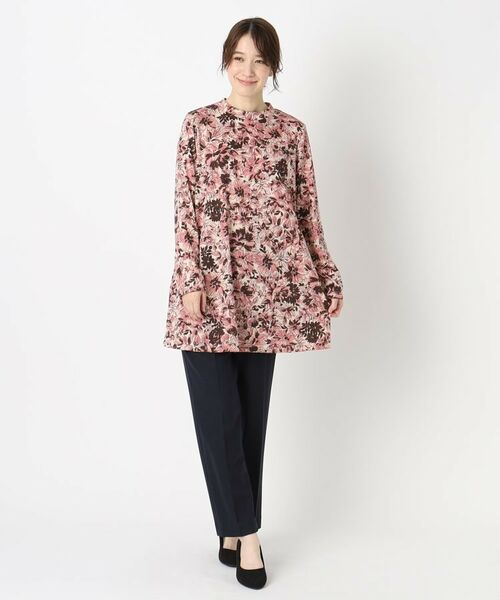 CORDIER / コルディア カットソー | 【手洗い可/M~4Lサイズ】フラワープリントチュニック丈プルオーバージャージ | 詳細12