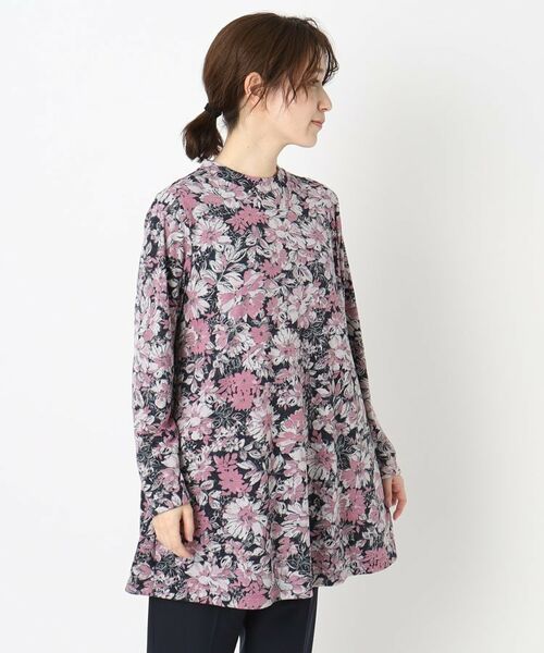 CORDIER / コルディア カットソー | 【手洗い可/M~4Lサイズ】フラワープリントチュニック丈プルオーバージャージ | 詳細15