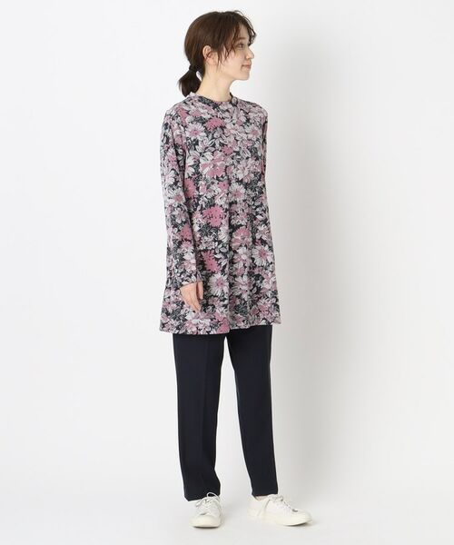CORDIER / コルディア カットソー | 【手洗い可/M~4Lサイズ】フラワープリントチュニック丈プルオーバージャージ | 詳細16