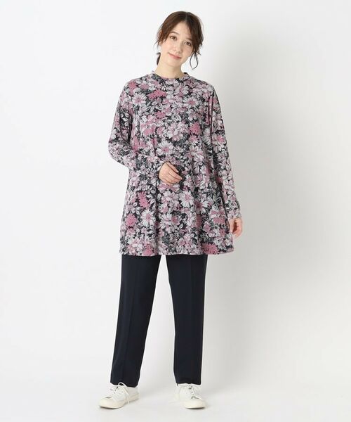 CORDIER / コルディア カットソー | 【手洗い可/M~4Lサイズ】フラワープリントチュニック丈プルオーバージャージ | 詳細17