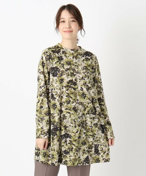 CORDIER / コルディア カットソー | 【手洗い可/M~4Lサイズ】フラワープリントチュニック丈プルオーバージャージ | 詳細7