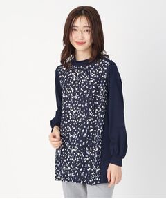 CORDIER コルディア ポタニカルプリント チュニック 裾ボーダー入り CORDIER （ワールド）ポタニカルプリント チュニック 裾ボーダー