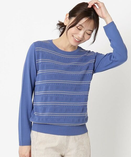 CORDIER / コルディア ニット・セーター | 【手洗い可/アンサンブル/M~4Lサイズ】ルーズファイン プルオーバーニット(ブルー(092))
