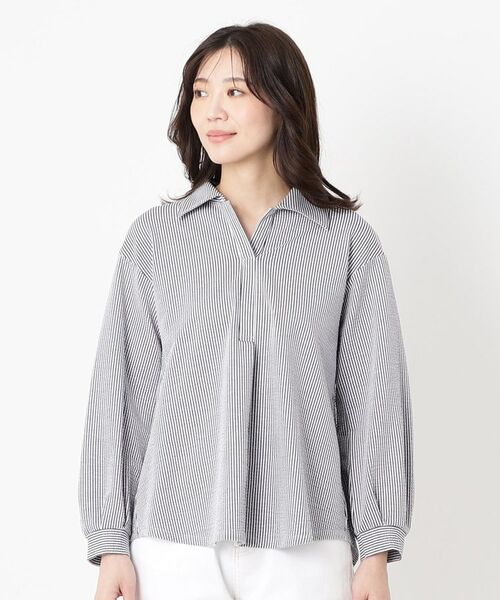 CORDIER / コルディア シャツ・ブラウス | 【M～4Lサイズ】サッカーストライプジャージシャツ | 詳細1