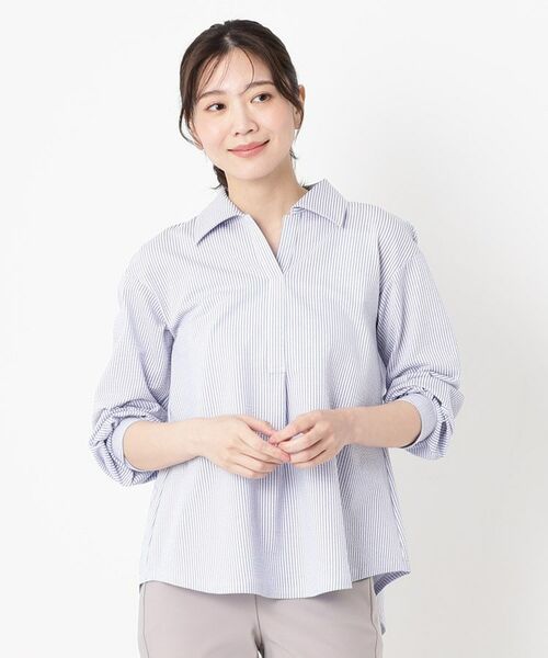 CORDIER/コルディア 【M~4Lサイズ】サッカーストライプジャージシャツ サックスブルー(390) 48(4L) CORDIER/コルディア 【M~4Lサイズ】サッカーストライプジャージシャツ サックスブルー(390) 48(4L)