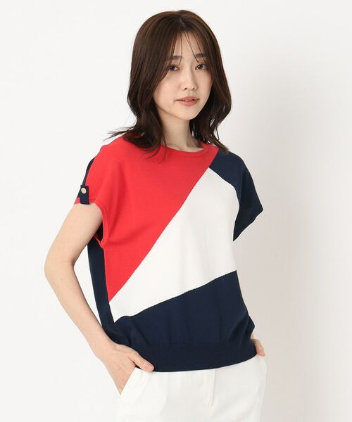 CORDIER / コルディア ニット・セーター | 【M~4Lサイズ/洗える/接触冷感】クーリッシュヤーン インターシャプルオーバー(ネイビー(194))