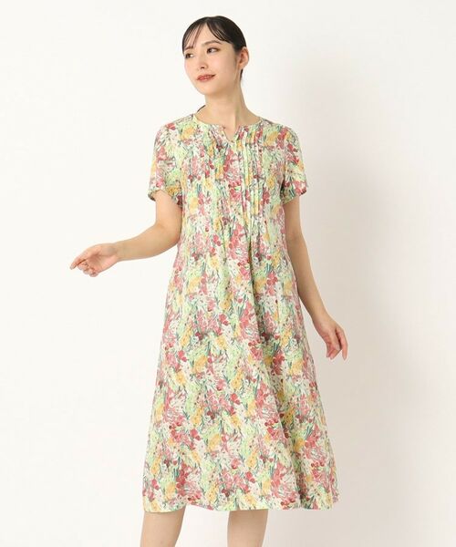 CORDIER/コルディア 【M~4Lサイズ】リバティリネンプリントワンピース レッド(161) 46(3L) CORDIER/コルディア 【M~4Lサイズ】リバティリネンプリントワンピース レッド(161) 46(3L)