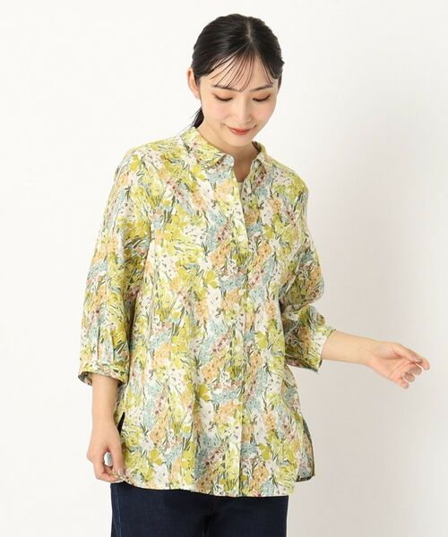 CORDIER/コルディア 【リバティ】リネンプリントシャツ イエロー(131) 46(3L) CORDIER/コルディア 【リバティ】リネンプリントシャツ イエロー(131) 46(3L)