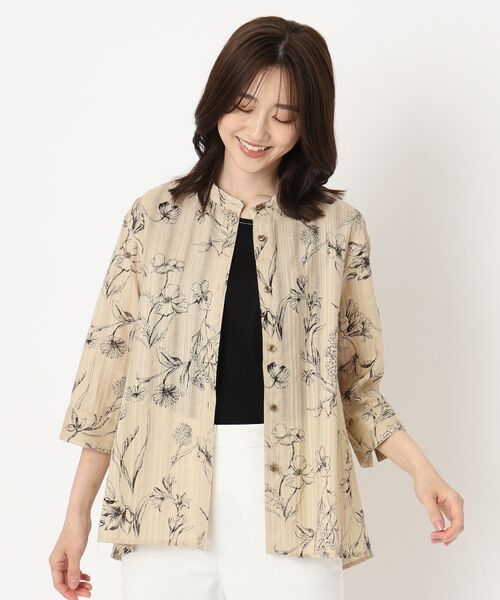 CORDIER/コルディア 【M~4Lサイズ】ドビーフラワープリントシャツ ベージュ(152) 40(M) CORDIER/コルディア 【M~4Lサイズ】ドビーフラワープリントシャツ ベージュ(152) 40(M)