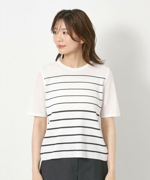 CORDIER / コルディア ニット・セーター | 【M～4Lサイズ／麻混／洗える】シャインリノ ボーダープルオーバーニット | 詳細1