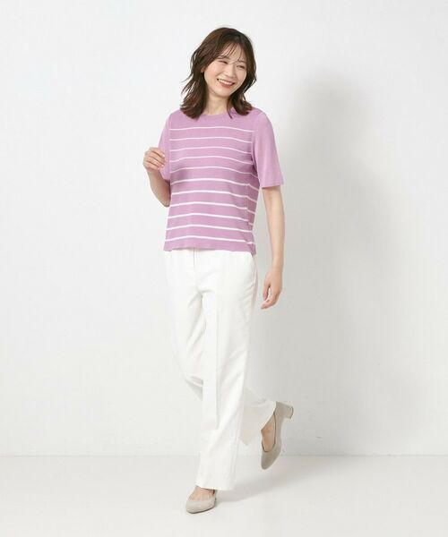 CORDIER / コルディア ニット・セーター | 【M～4Lサイズ／麻混／洗える】シャインリノ ボーダープルオーバーニット | 詳細13