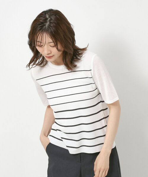 CORDIER / コルディア ニット・セーター | 【M～4Lサイズ／麻混／洗える】シャインリノ ボーダープルオーバーニット | 詳細19