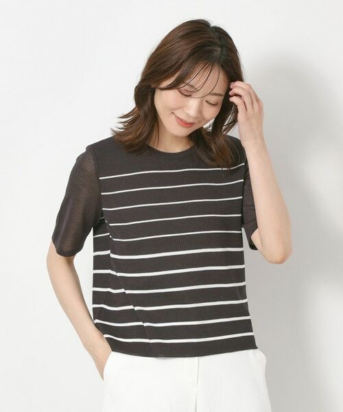 CORDIER / コルディア ニット・セーター | 【M～4Lサイズ／麻混／洗える】シャインリノ ボーダープルオーバーニット | 詳細7