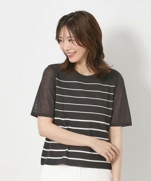 CORDIER / コルディア ニット・セーター | 【M～4Lサイズ／麻混／洗える】シャインリノ ボーダープルオーバーニット | 詳細8