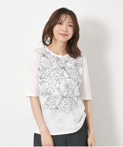 CORDIER / コルディア カットソー | 【M～4Lサイズ】アルビニジャージ フラワーデザインプルオーバー