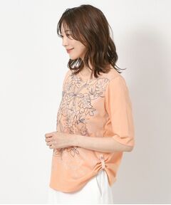 CORDIER / コルディア カットソー | 【M～4Lサイズ】アルビニジャージ フラワーデザインプルオーバー