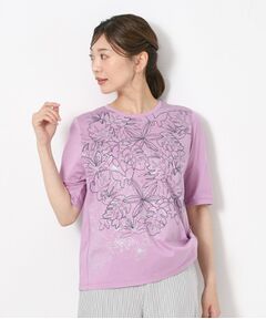 CORDIER / コルディア カットソー | 【M～4Lサイズ】アルビニジャージ フラワーデザインプルオーバー