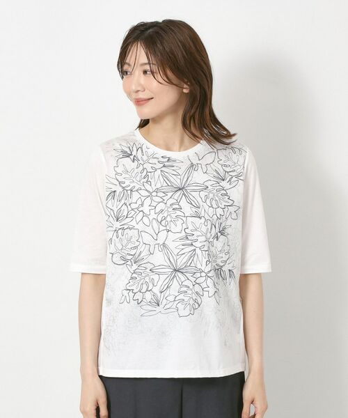 CORDIER / コルディア カットソー | 【M~4Lサイズ】アルビニジャージ フラワーデザインプルオーバー | 詳細1