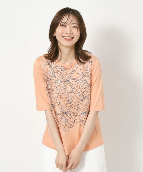 CORDIER / コルディア カットソー | 【M~4Lサイズ】アルビニジャージ フラワーデザインプルオーバー | 詳細13