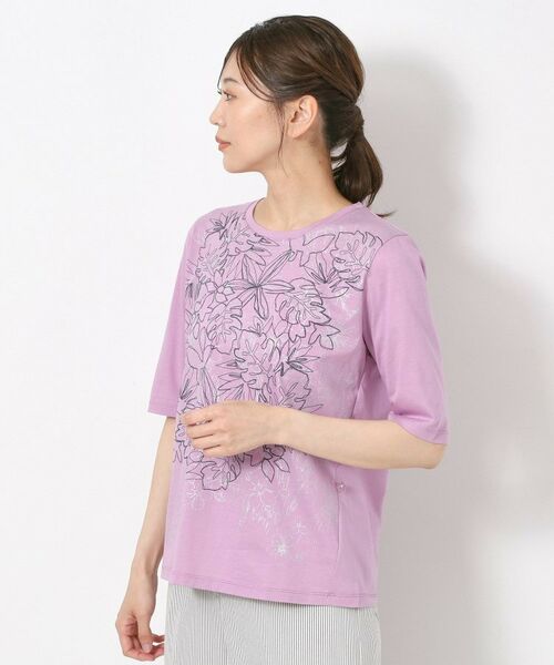 CORDIER / コルディア カットソー | 【M~4Lサイズ】アルビニジャージ フラワーデザインプルオーバー | 詳細16