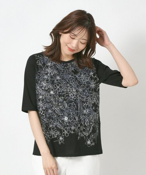 CORDIER / コルディア カットソー | 【M~4Lサイズ】アルビニジャージ フラワーデザインプルオーバー | 詳細8