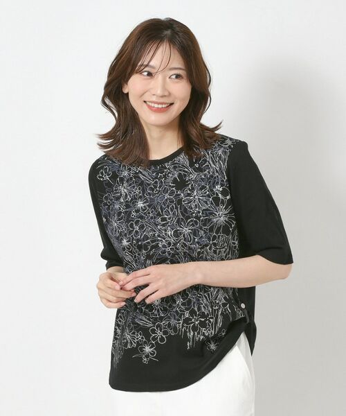 CORDIER / コルディア カットソー | 【M~4Lサイズ】アルビニジャージ フラワーデザインプルオーバー | 詳細9