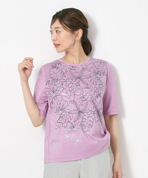 CORDIER / コルディア カットソー | 【M~4Lサイズ】アルビニジャージ フラワーデザインプルオーバー(ピンク(072))